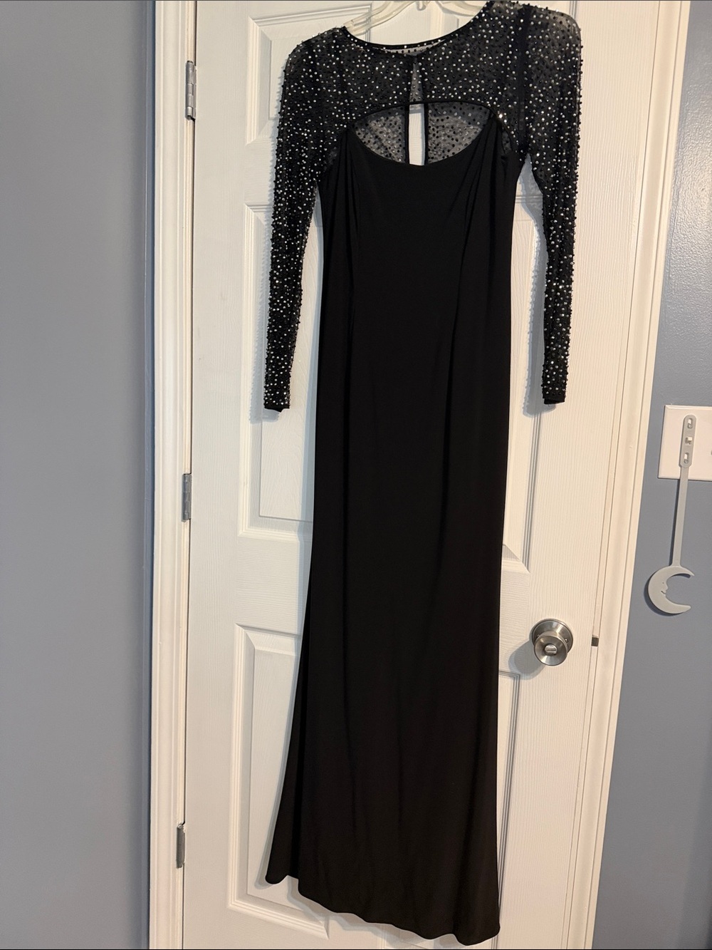 Black Beaded Long Sleeve Evening Dress